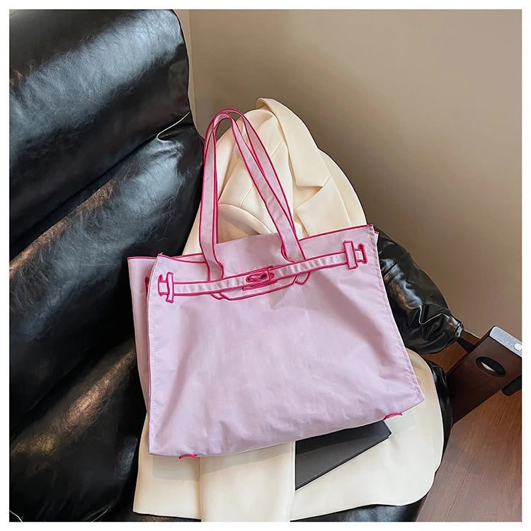 Funny Design Large Capacity Tote Bags 2025 New Casual Lightweight Nylon Shoulder Bag Versatile Canvas Bag Women Shopping Handbag