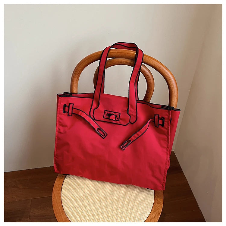 Funny Design Large Capacity Tote Bags 2025 New Casual Lightweight Nylon Shoulder Bag Versatile Canvas Bag Women Shopping Handbag