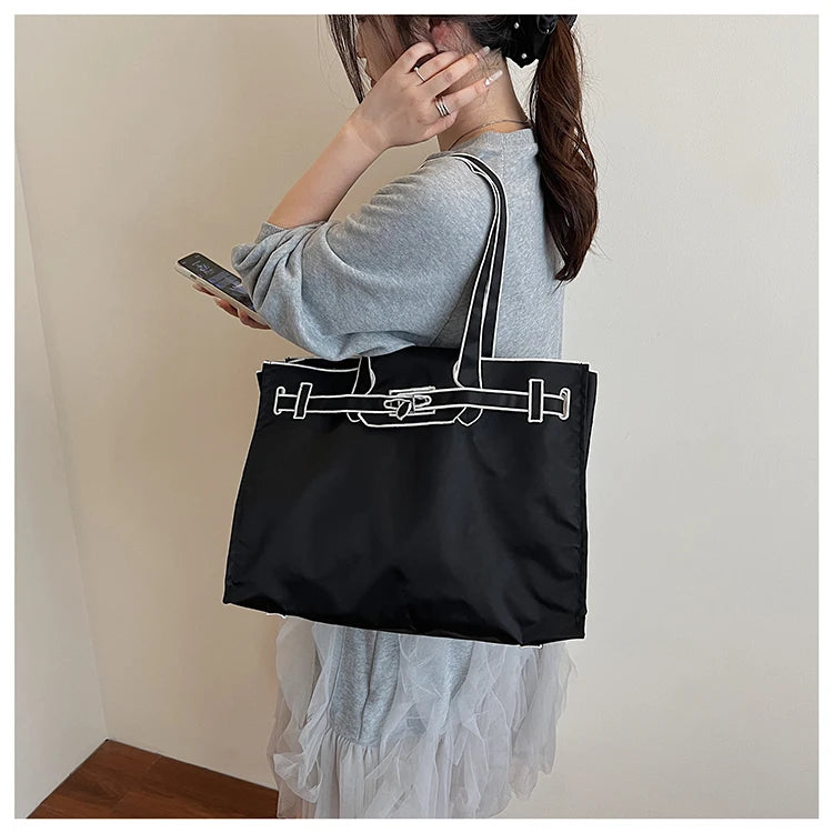 Funny Design Large Capacity Tote Bags 2025 New Casual Lightweight Nylon Shoulder Bag Versatile Canvas Bag Women Shopping Handbag