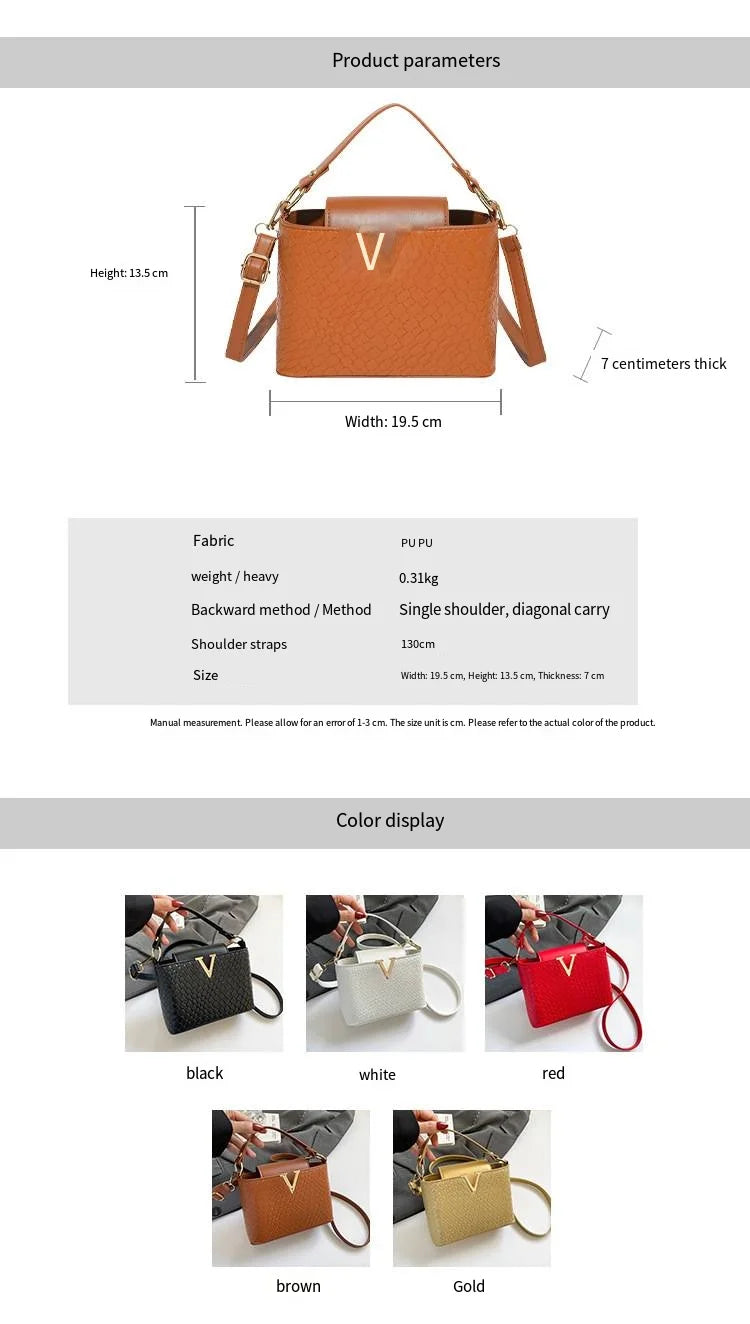 Luxury Women's Tote Bag, Chic V Shaped Stylish Pu Leather Bucket Bag, Top Cover Handbag Women Shoulder Crossbody Bags for Woman